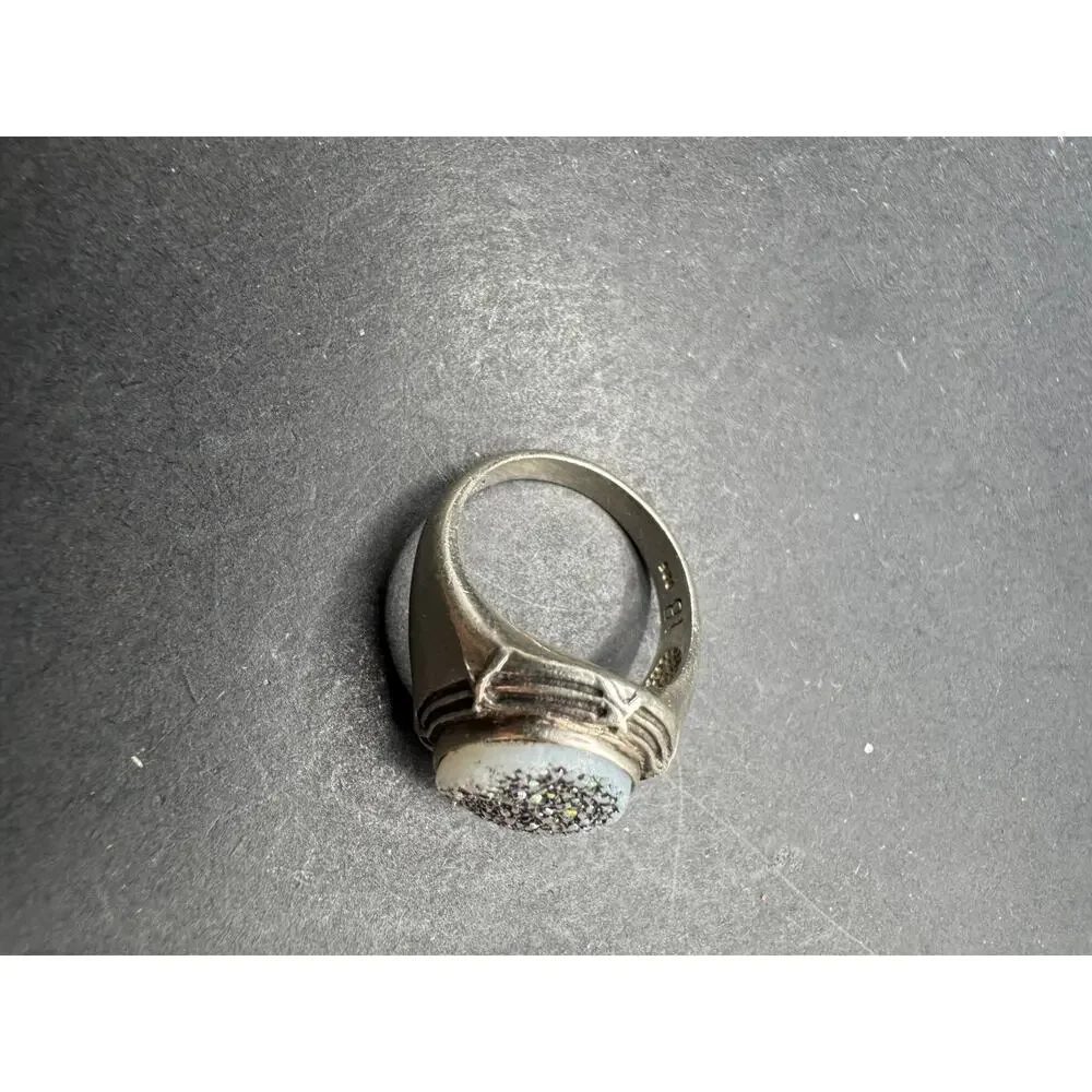 Vintage Purple Druzy Quartz Ring Sterling Silver 925 NB Signed Size 8